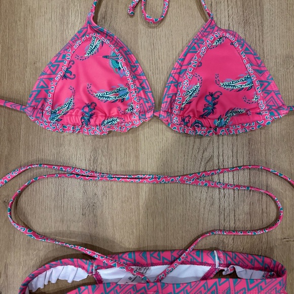 Pink & Blue Patterned Ruffle Bikini - Picture 5 of 6